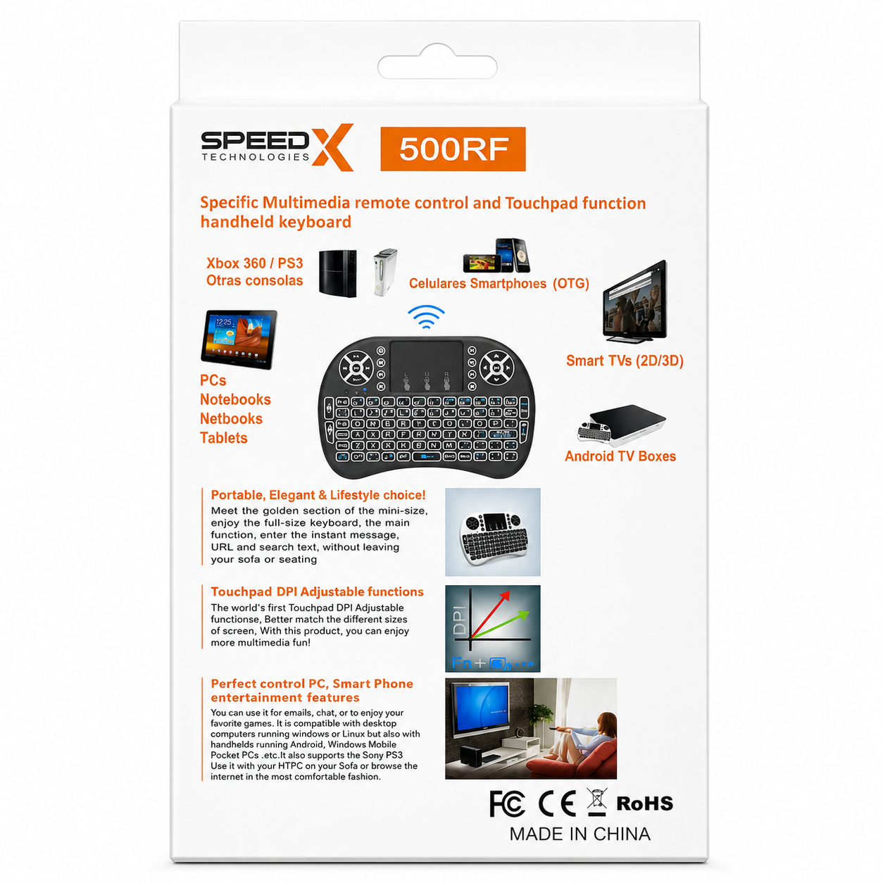 Mini Touch Pad RF 500 Wireless With 3 Colour Backlight Keyboard Mouse