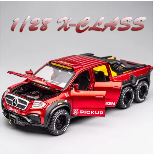 1:28 Mercedes Benz X-Class EXY 6X6 Alloy Diecast Model – Metal Body, Pull Back, Light & Sound, Openable Doors