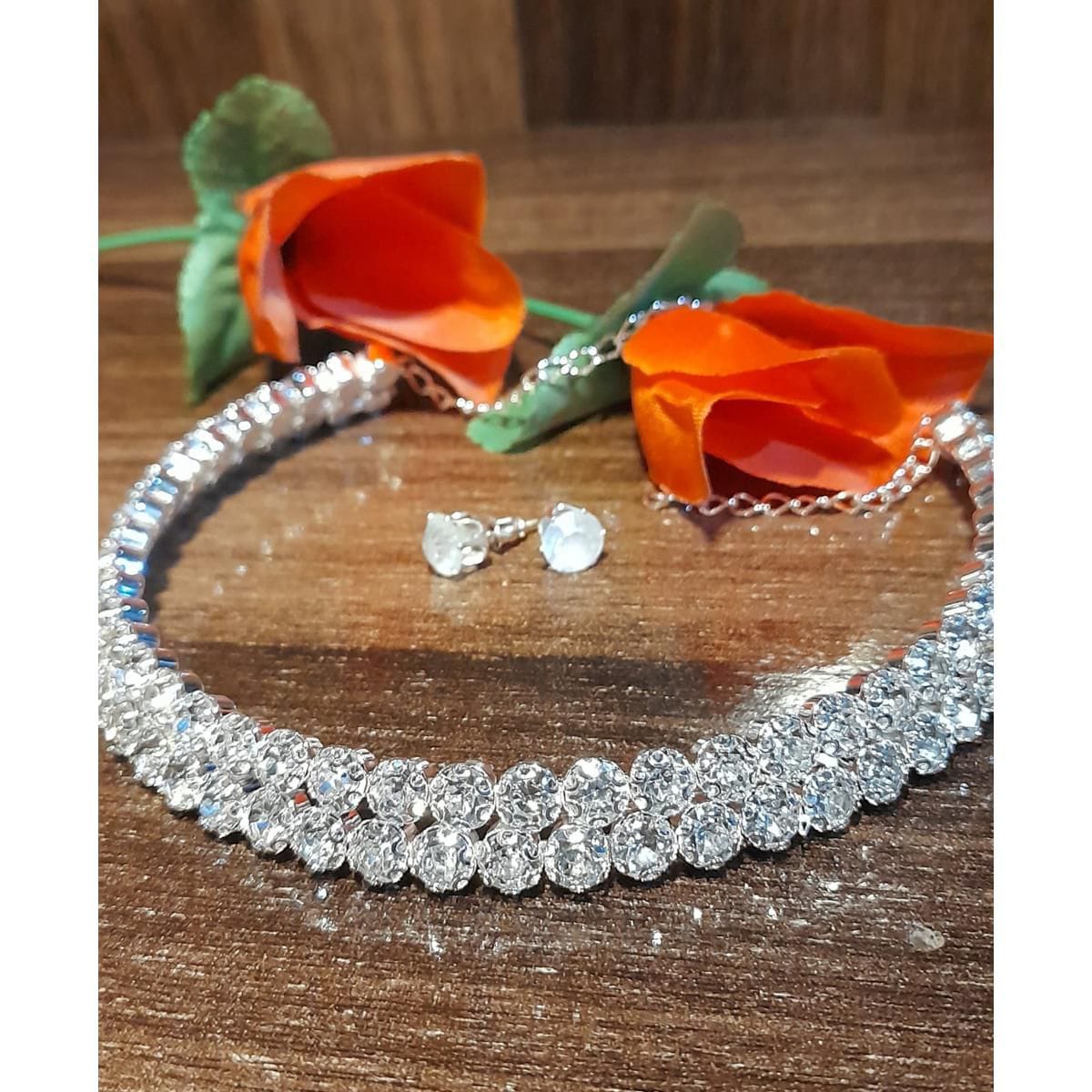 2 Layer Silver Stone Choker Set/Beautiful Necklace Set Jewelry For Girl and Women