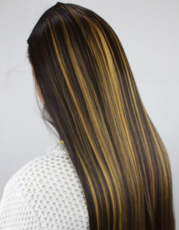 5 Clips Straight Hair Extension Golden And natural Black Striking - 27Inch