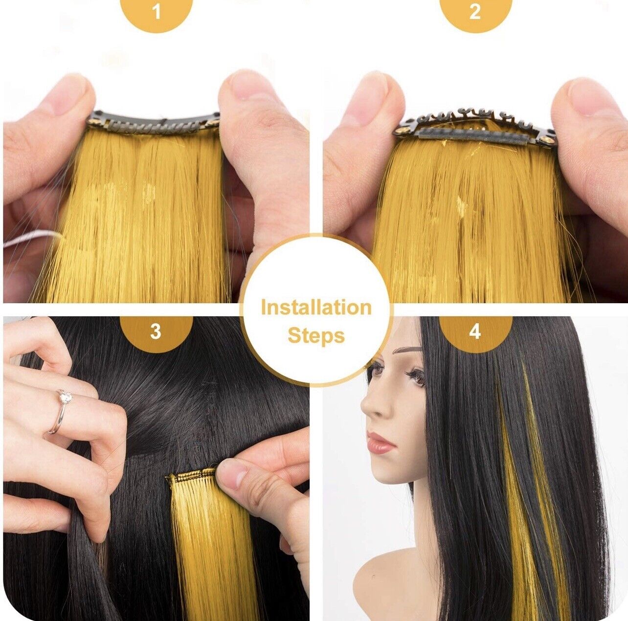 6 pieces blonde-golden single clip hair extension for girls and women's