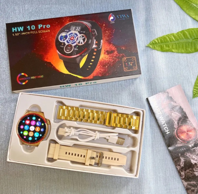 Wearfit Pro HW10 Smartwatch with 360° Resolution AMOLED Screen, GPS, NFC, Heart Rate, Bluetooth, IP68 Water Resistant - Elegant Design