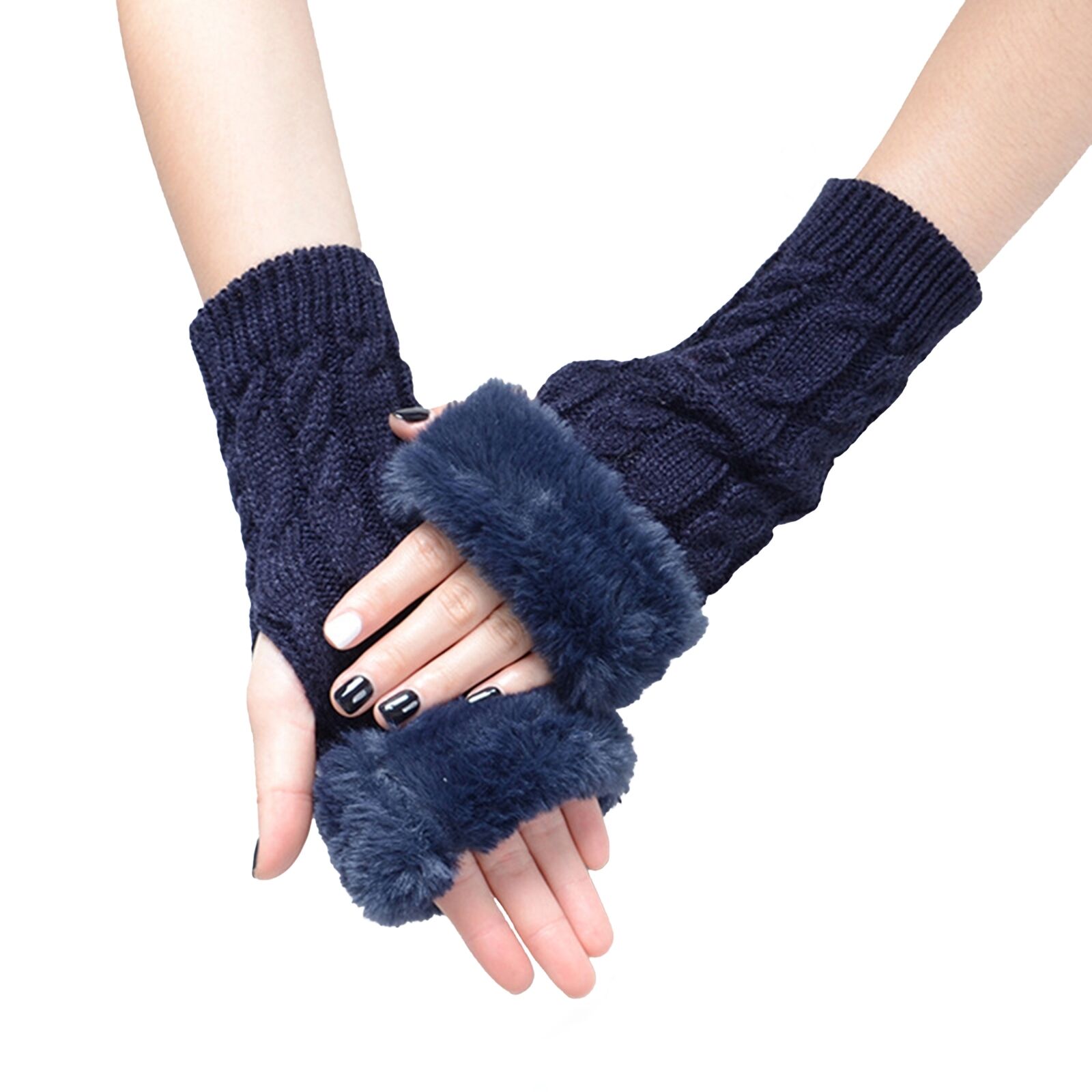 Fancy Winter Wool Fingerless Mittens Gloves for Women and Girls, Knitted and Warm
