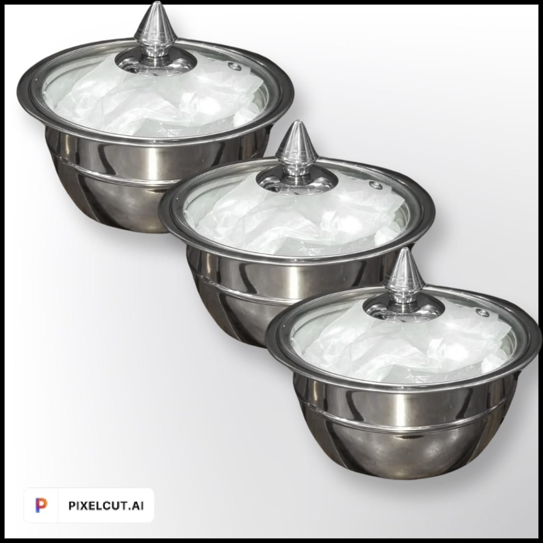 Stainless Steel Serving Bowl with Glass lid Set of Pieces