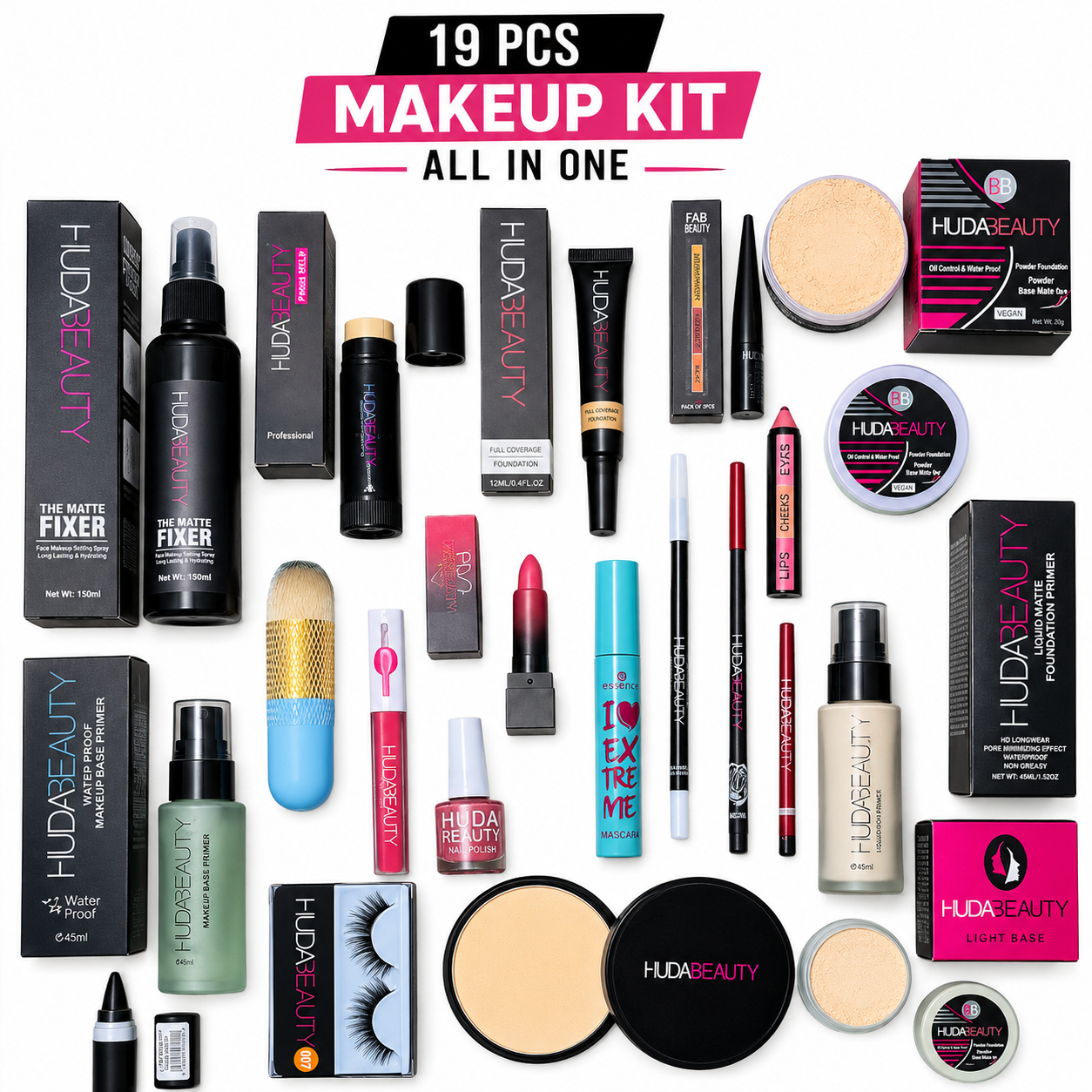 19 PCS Makeup Kit All in One Complete Makeup Kit for Girls & Women with Foundation, Primer, Concealer, Loose Powder, Compact, Lipstick, Lip Gloss, Kajal, Eyeliner, Mascara, Lip Pencil and Makeup Fixer for Daily & Party Use