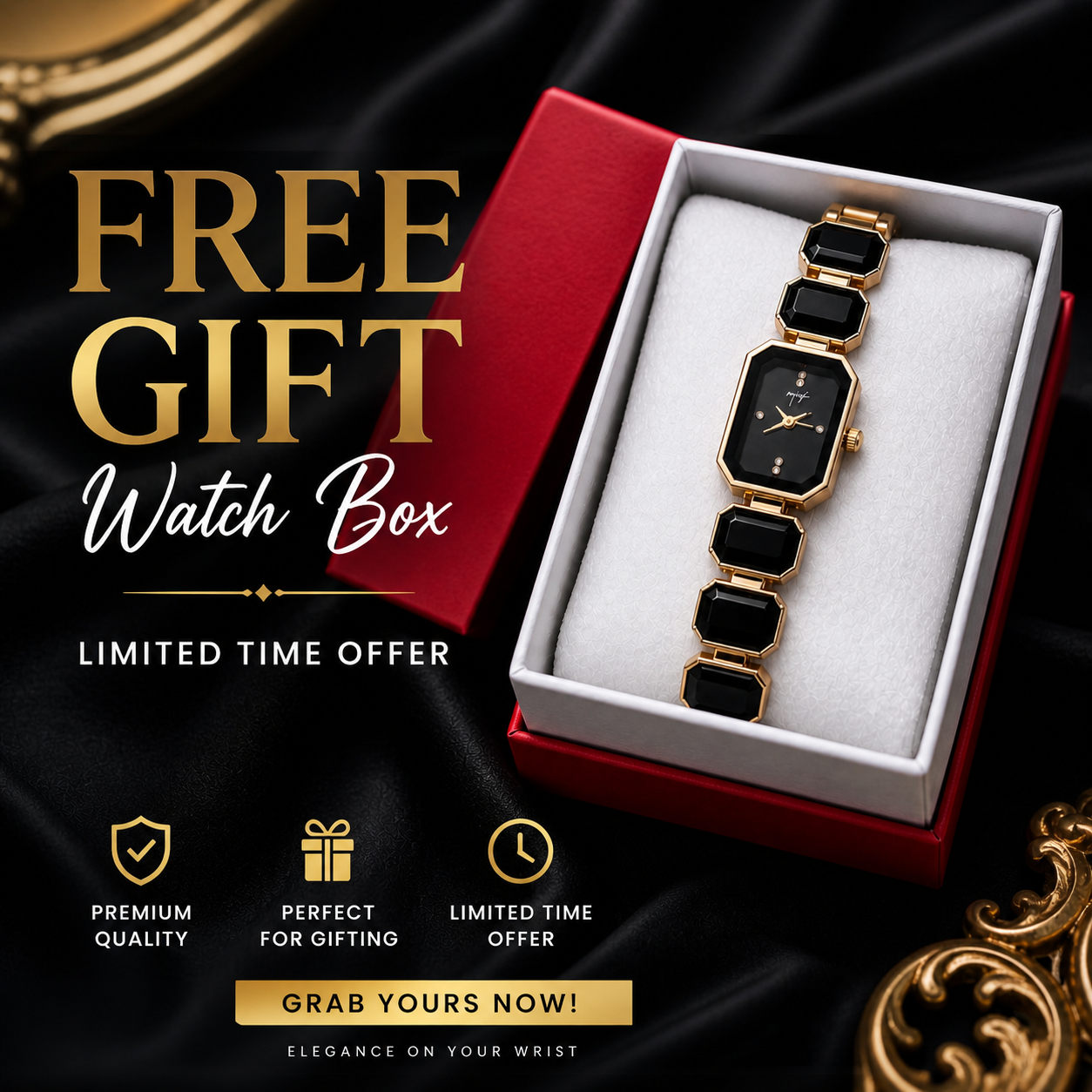 Premium Luxury Ladies Bracelet Watch with Box - Stylish Octagon Diamond Quartz Wristwatch for Women & Girls | Elegant Crystal Gem Strap Fashion Dress Analog Wrist Watch | Gold Tone Female Jewelry Case | Perfect for Party Wedding Birthday Anniversary Gift