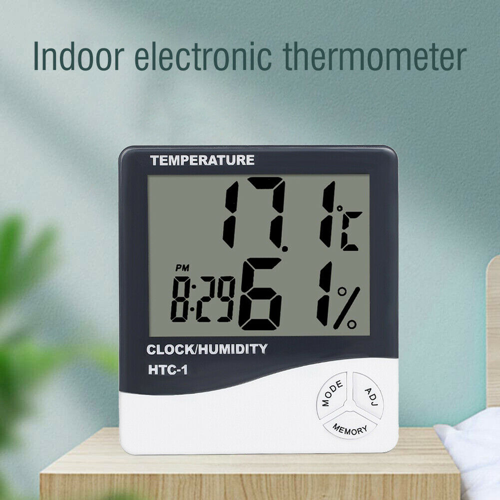 Indoor Room LCD Electronic Temperature Humidity Meter Digital Thermometer Hygrometer Weather Station Alarm Clock HTC-1 White
