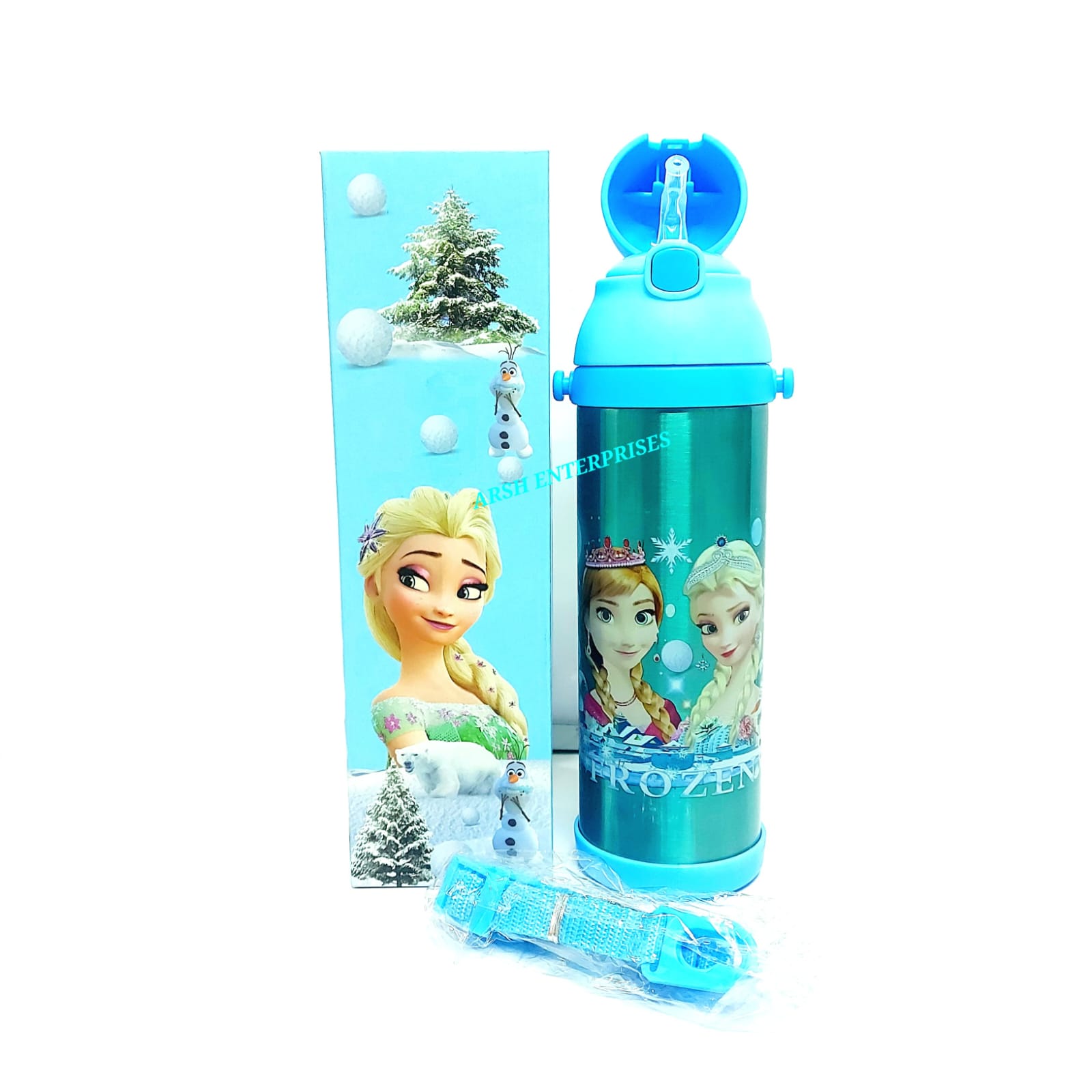 Disney Frozen - Pop-up Straw Canteen Water Bottle with Adjustable Stra