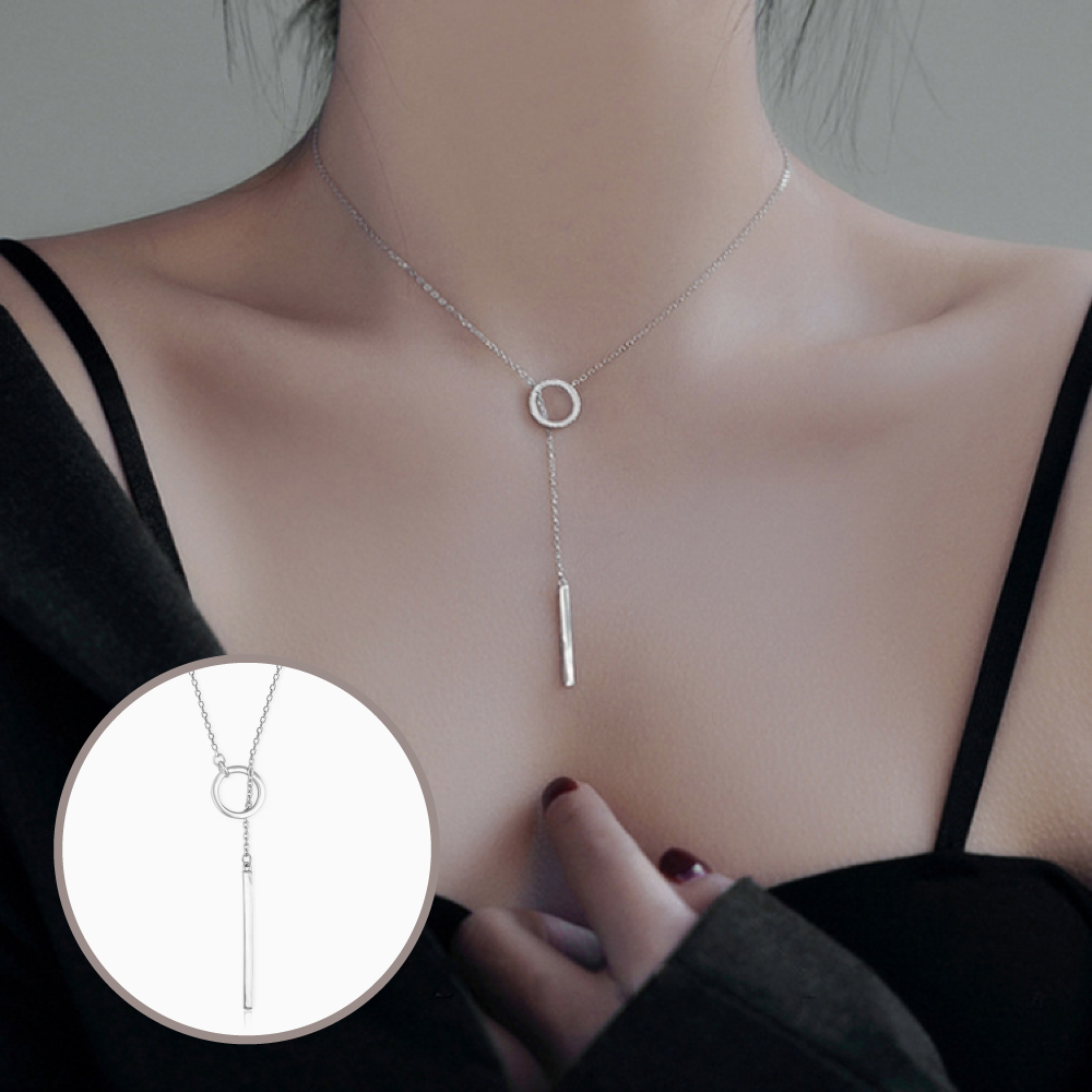 Women's Sterling Silver Minimalist Circle and Bar Lariat Necklace, Necklace for Girls, Eternity, Circle Bar Necklace, Minimal Necklace Fine Jewelry