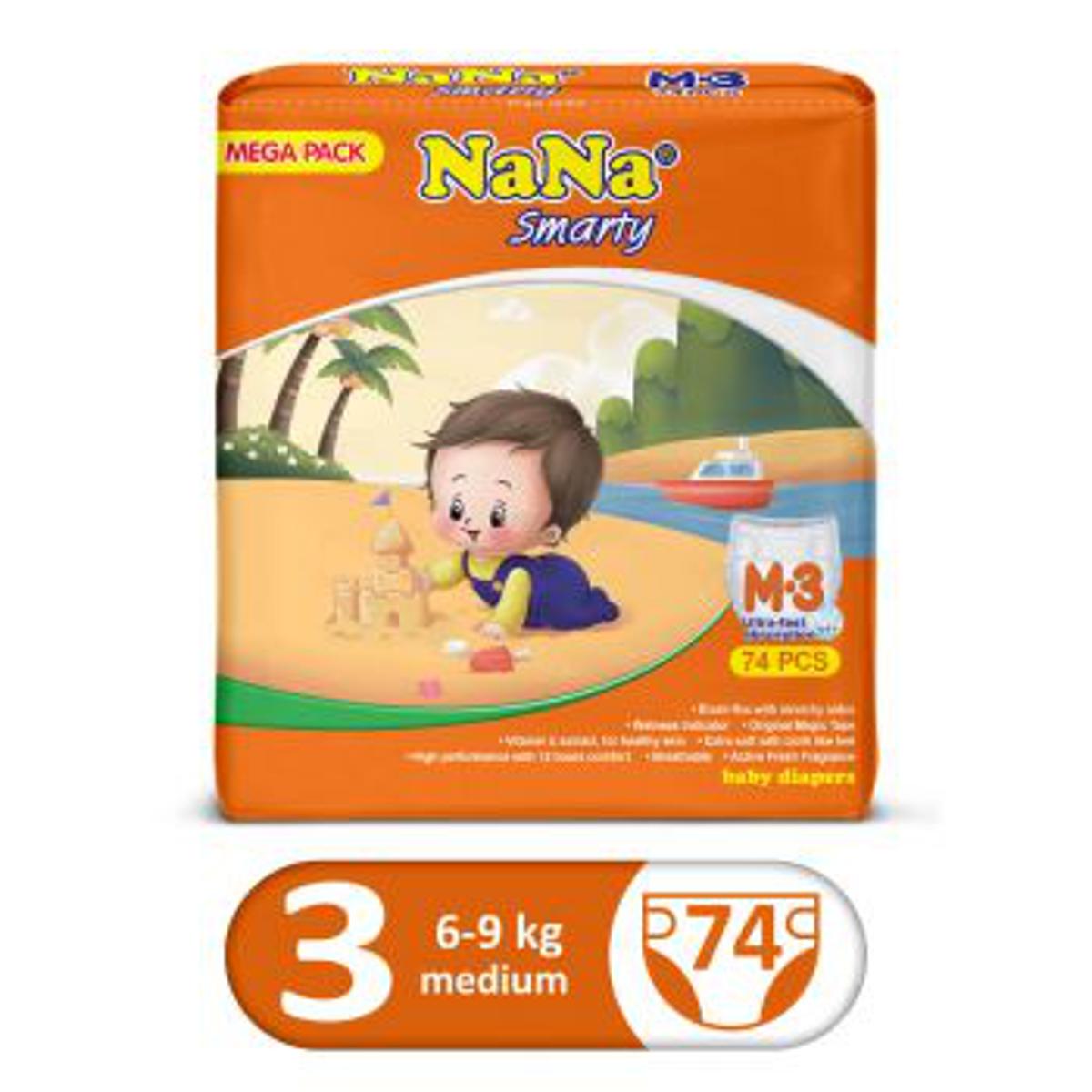 Nana Smarty Diapers Mega Medium Size-3 74pcs (6 kg)