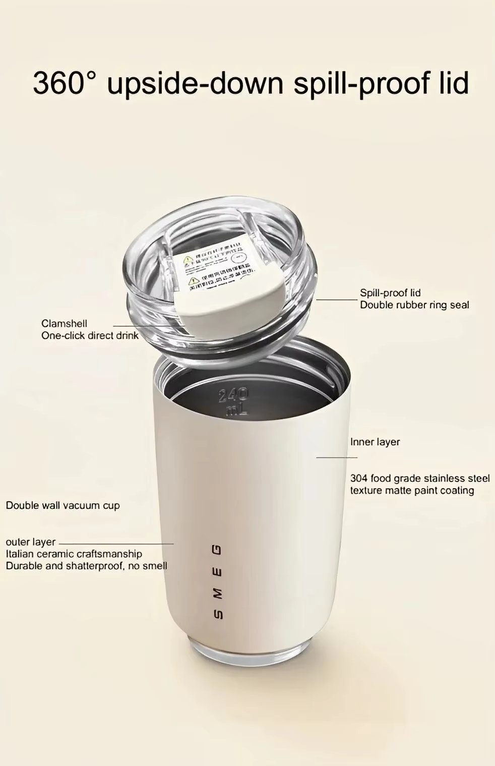 Smeg Tumbler Stainless Steel Tumbler Coffee Mug Insulated Travel Vacuum Flasks Drinking Mug