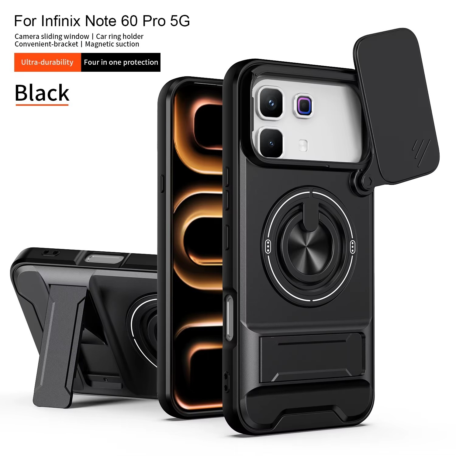 Infinix Note 60 / Note 60 Pro Compatible With Protective Camera Cover Kickstand Case