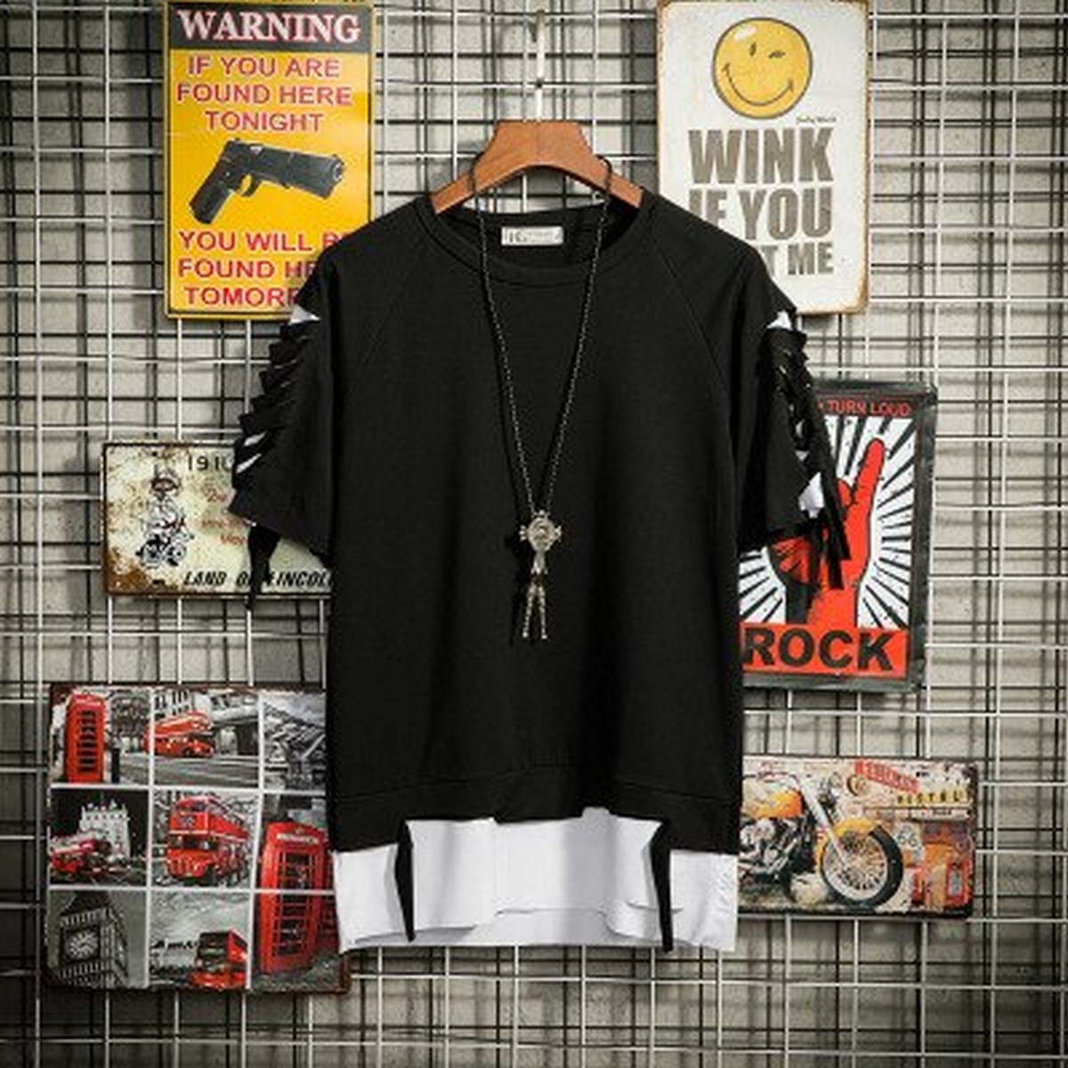 T-shirt Slim Fit Hole T-shirt Men 