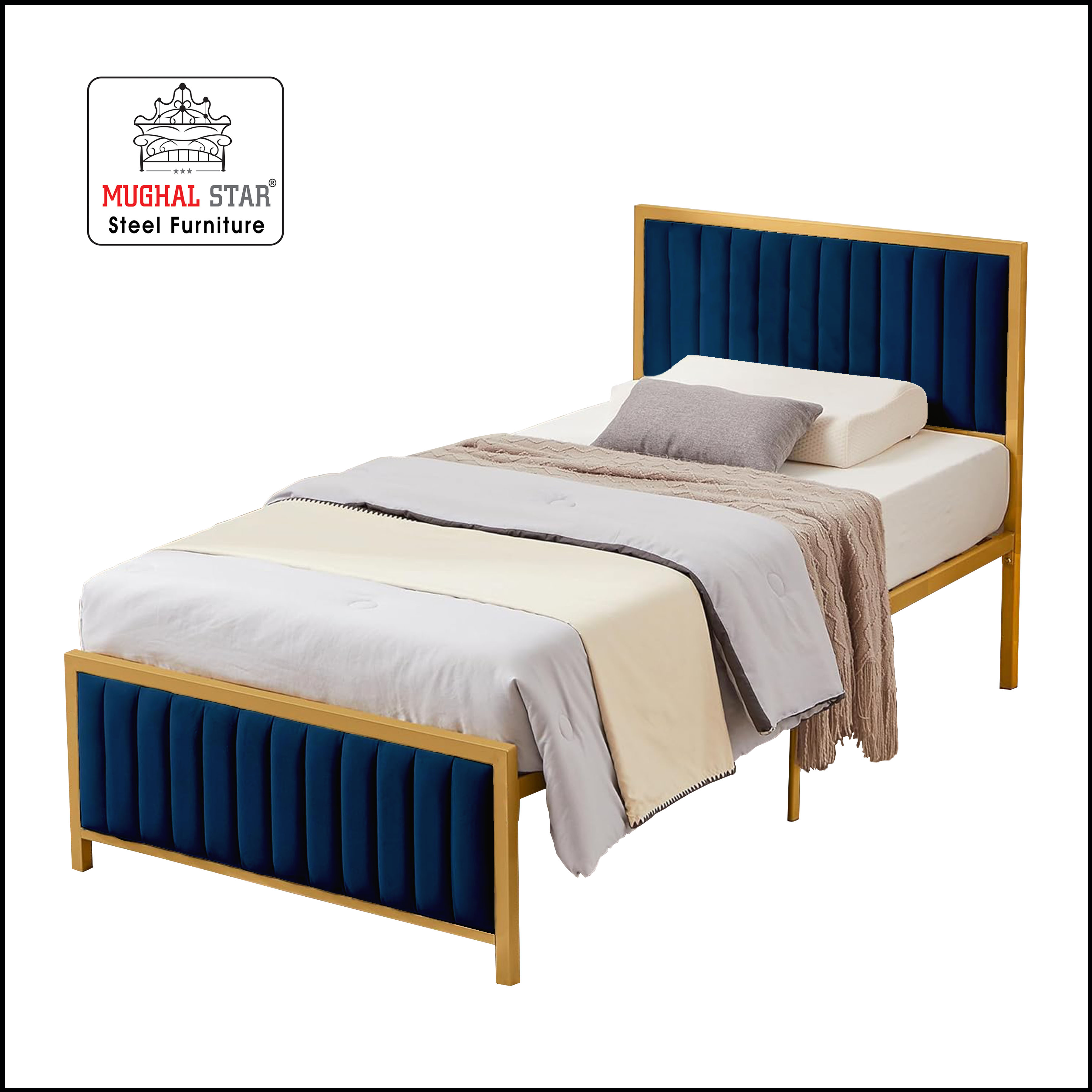 Super Delux Bed Single / Iron Bed / Single Bed /Different Colors are available /  Mughal Star steel Furniture