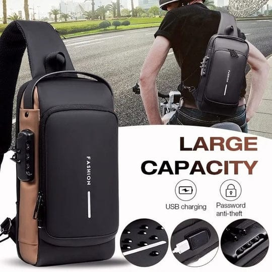 Waterproof Nylon Anti-Theft Sling Side Bag for Men - USB Port Crossbody Chest Pack with Scratch-Resistant Finish