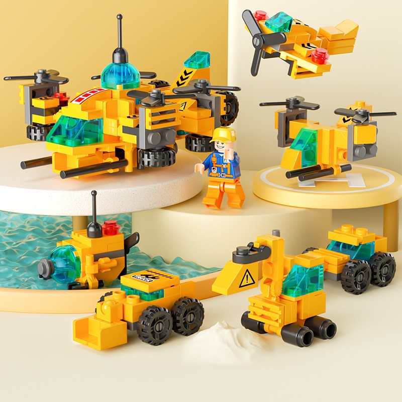 6 In 1 Mini Building Blocks DIY Police Car Fire Truck Castle Model