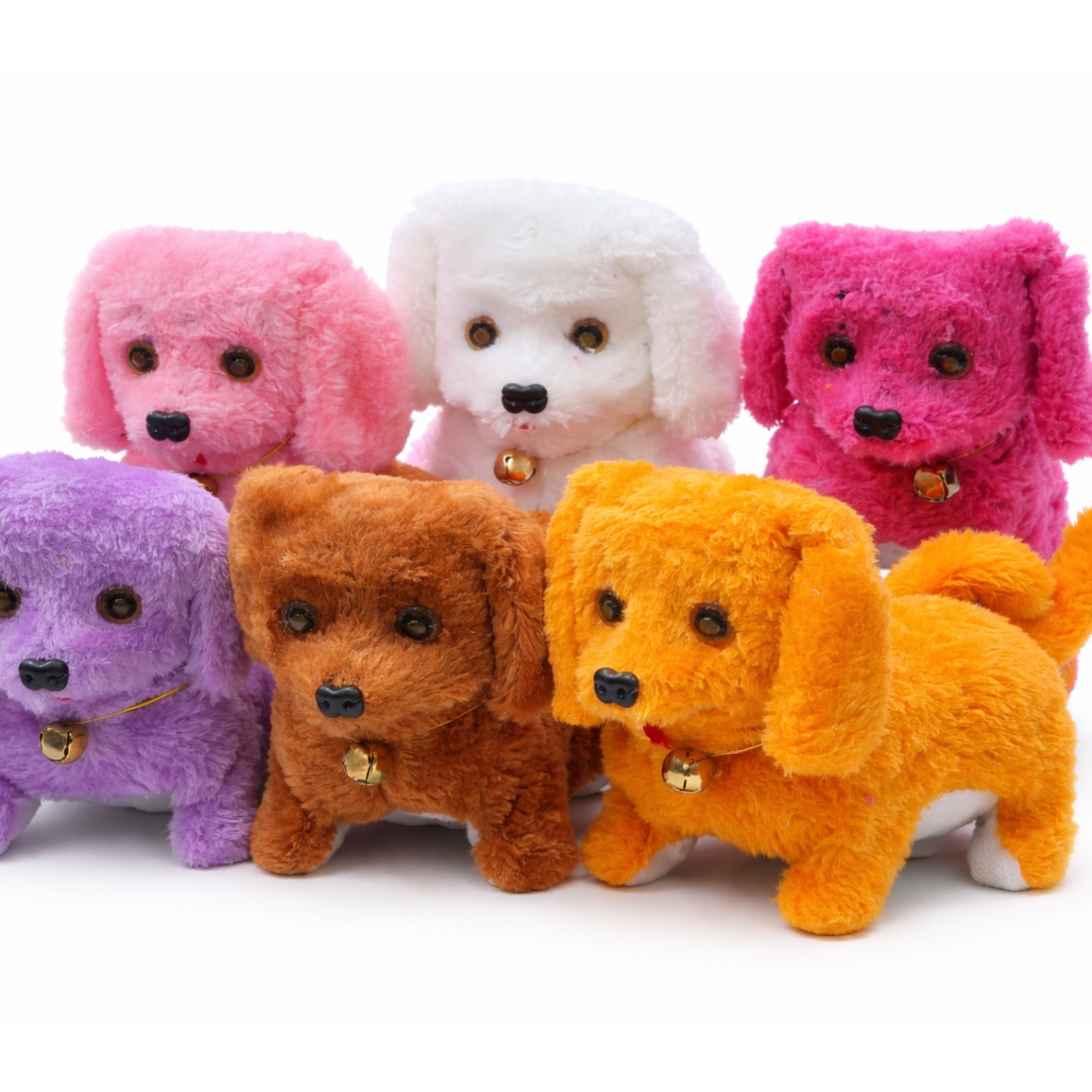 1pcs Cartoon Walking Barking Puppy Dog Plush Toy Flash Eyes Battery Operated Multicolor