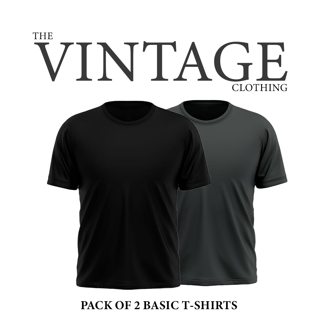 The Vintage Clothing Pack of 2 plain basic half sleeves Tshirt For Men