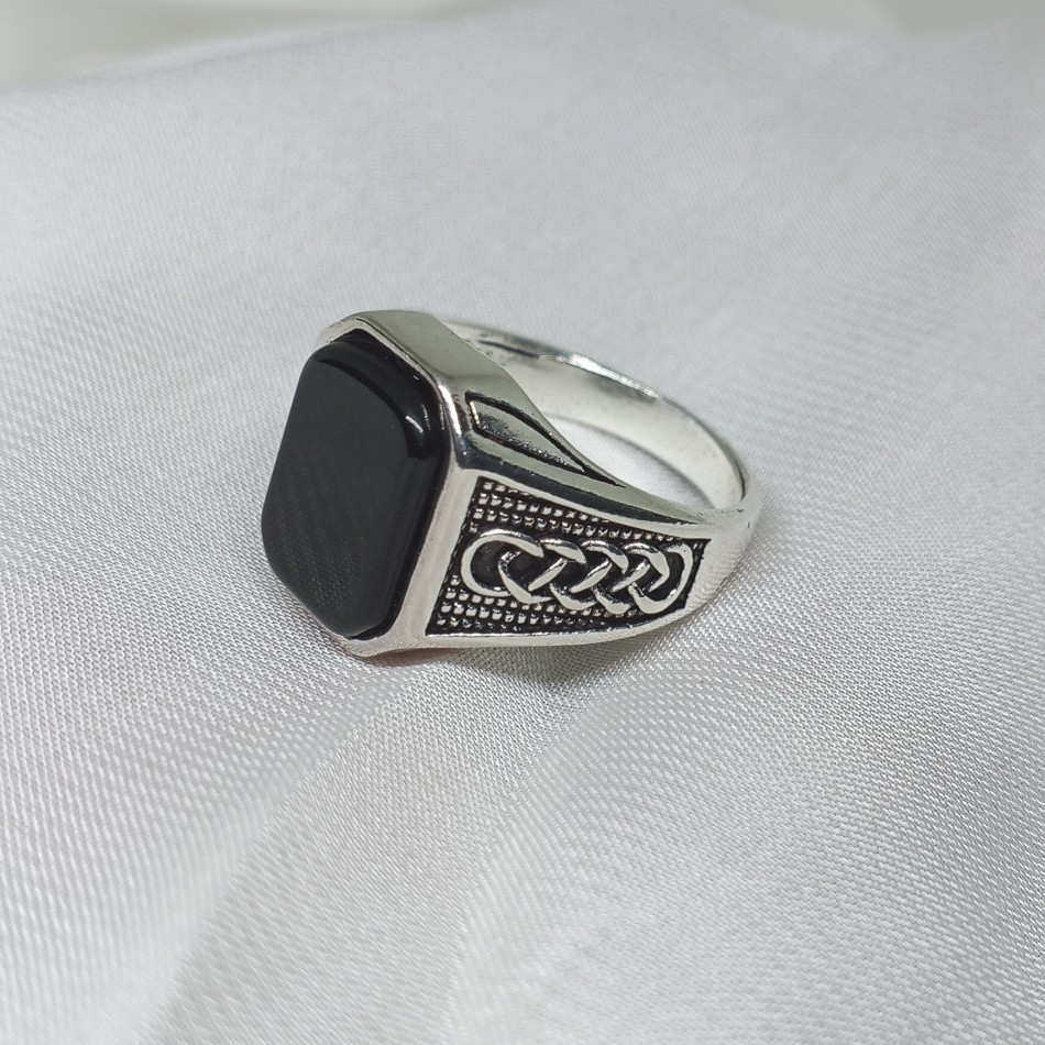 Turkish style Italian Ring Black stone model for boys and men