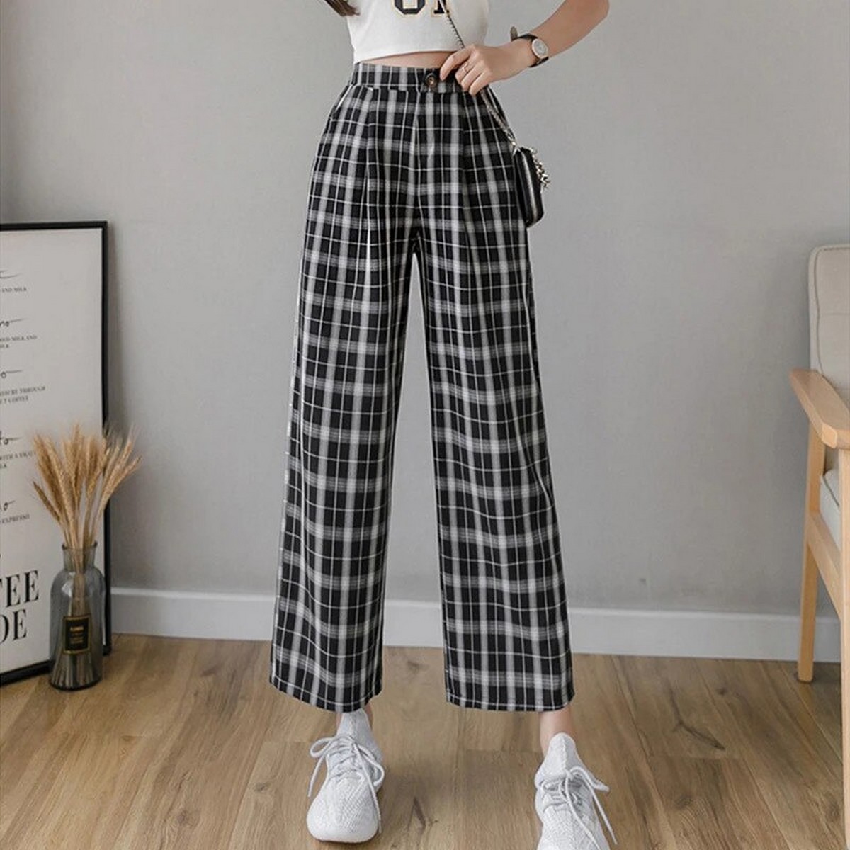 Korean on sale checkered pants