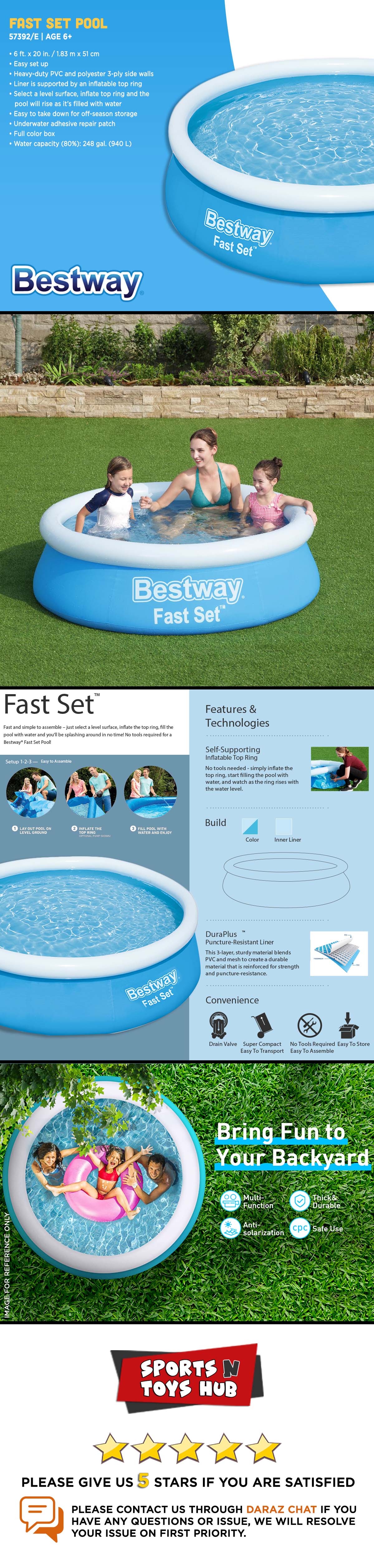 Ft Bestway Inflatable Fast Set Swimming Pool For Kids Family