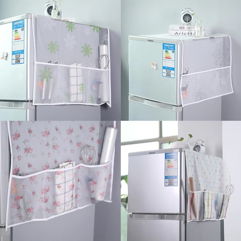 Fridge Dust Cover Waterproof Refrigerator Dustproof Cover with 6 Pocket Household Freezer Top Hanging Bag Fridge Storage Bag Organizer - The Smart Collection