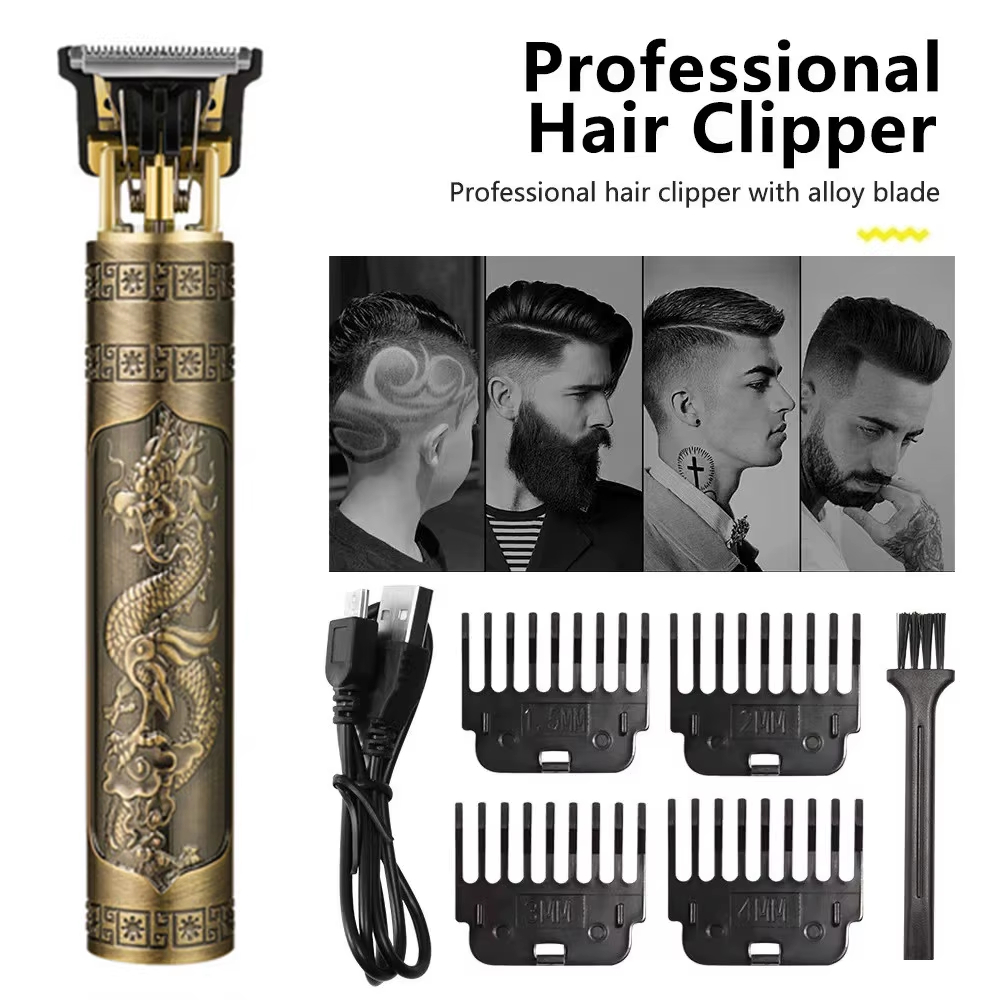 VINTAGE T9 Trimmer hair Trimmer for men shaver for men original Usb Rechargeable hair cutting machine metal body , grooming shaver Kit Hair Clipper with T-Shaped Zero Gap Blade - Rechargeable Lithium Battery, 4-12V, with Attachments Shaving hair Removal