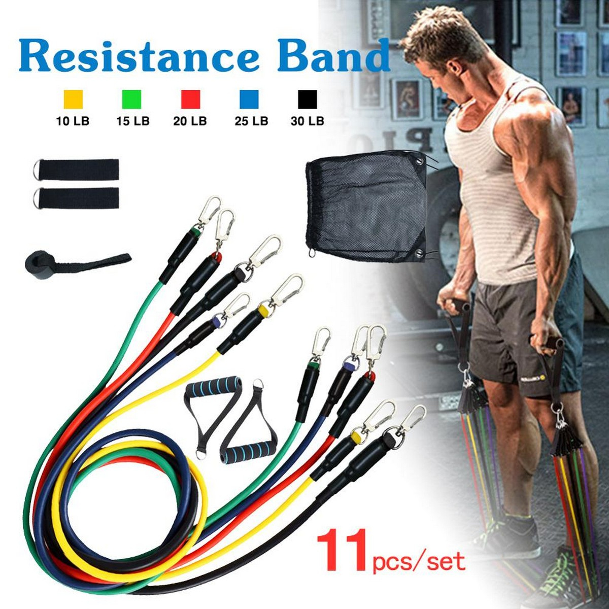 Resistance Bands Set 11 Pack Workout Bands,Include 5 Exercise Bands up to 100lb,2 Handles,2 Straps,1 Door Anchor,1 Carry Bag,for Resistance Training,Physical Therapy,Home Workouts Power Exercise Resistance Band