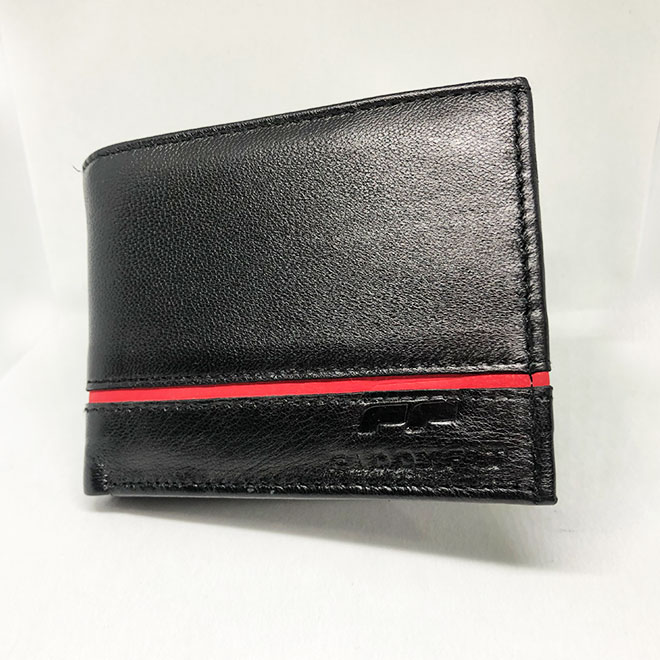 Lines Contrast Leather Wallet in Red