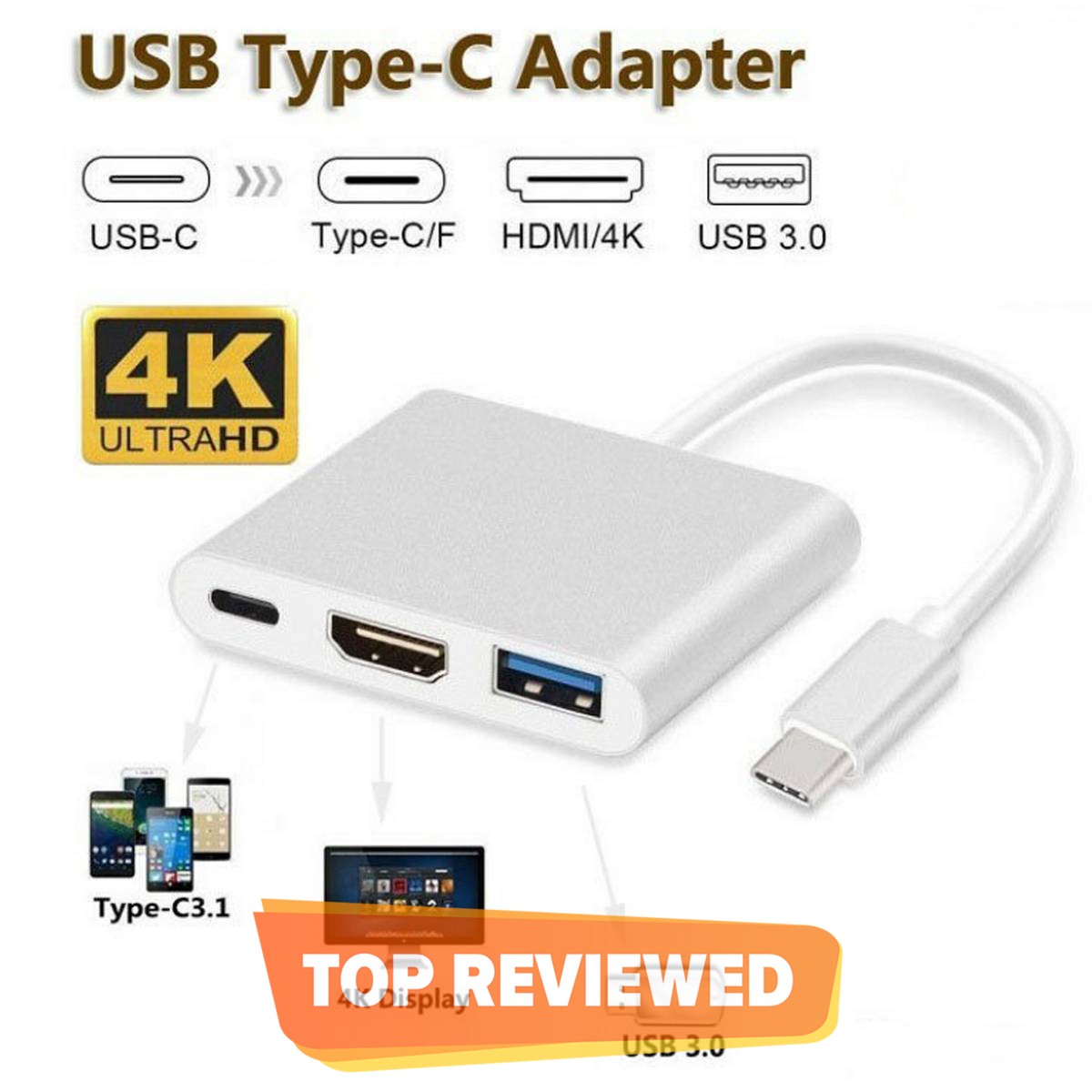 Type C USB 3.1 to USB-C 4K HDMI USB 3.0 Adapter Cable 3 in 1 Hub For Laptops Smartphones and TVs price in Pakistan