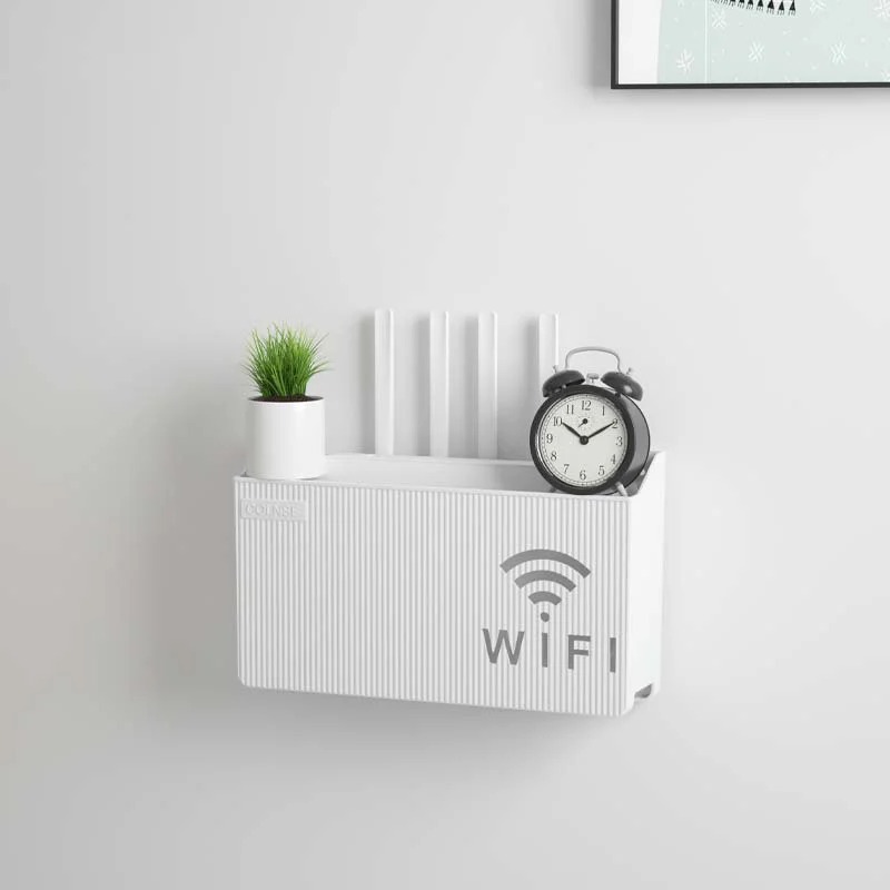elf-Adhesive WiFi Storage Box, WiFi Router Holder Case Wall Mount-Universal Wall Shelf for Modem, Set-Top Box, Smart Devices-Space-Saving Cable Organizer Stand for Home & Office (Multicolor)