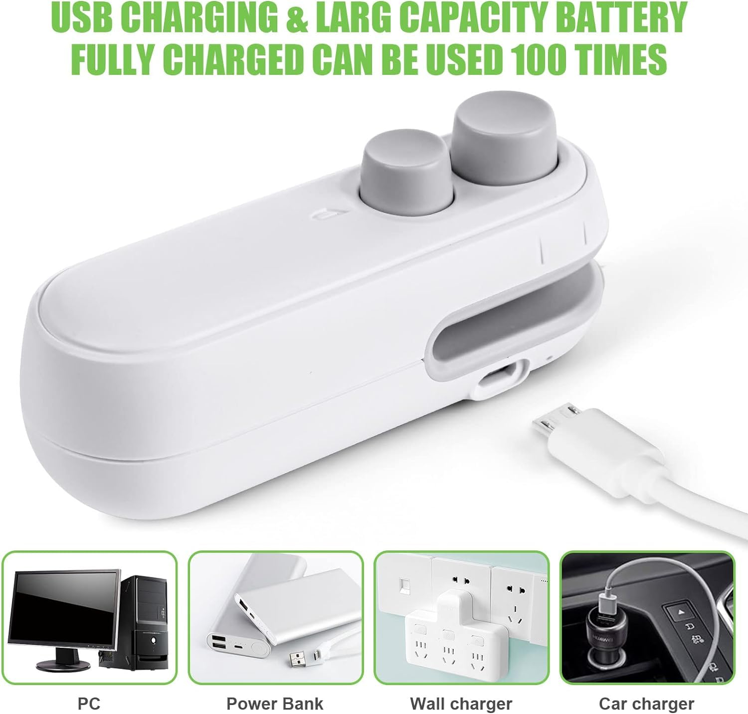 2 in 1 Mini  Sealing Machine USB Rechargeable Portable Heat Sealer & Bag Cutter Magnetic Food Snack Plastic Bag Sealer for Chips Fresh Food Storage