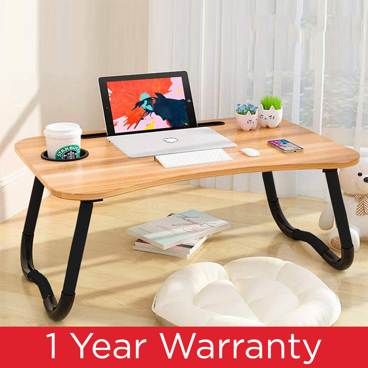 New Dormitory Bed Desk Folding Laptop Bed Table foldable gaming breakfast laptop study table thick wood beautiful design non skid kids homework office desk, Drawer & simple,2 variant home desk reading table multipurpose cup holder and notebook stand