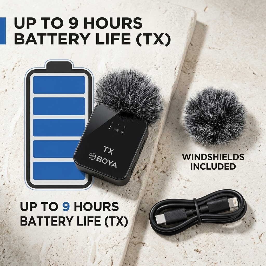 BOYA BY-V20 Dual Wireless Lav Microphone 2.4GHz Omnidirectional Clip-on Mic for Smartphones Tablets Cameras Vlogging Interviews
