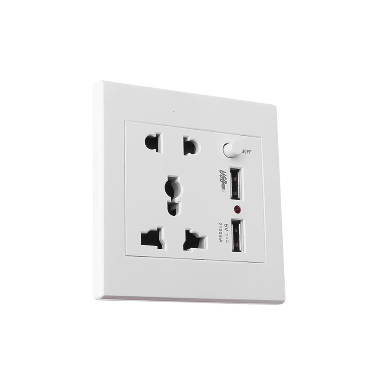 Dual USB Universal Socket for Mobile Charging 2.1A Multi Plug |  Wall Socket Universal Power Outlet Switch control Socket with Dual USB Smart Induction Charge Port For Mobile 5V 2.1A