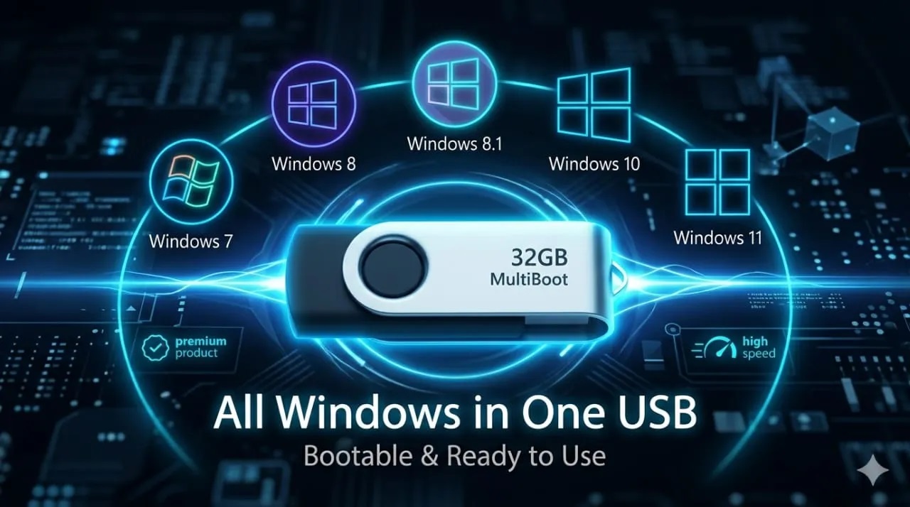 32GB MultiBoot USB – All Windows (7, 8, 8.1, 10, 11) Pre-Activated   Bootable Flash Drive