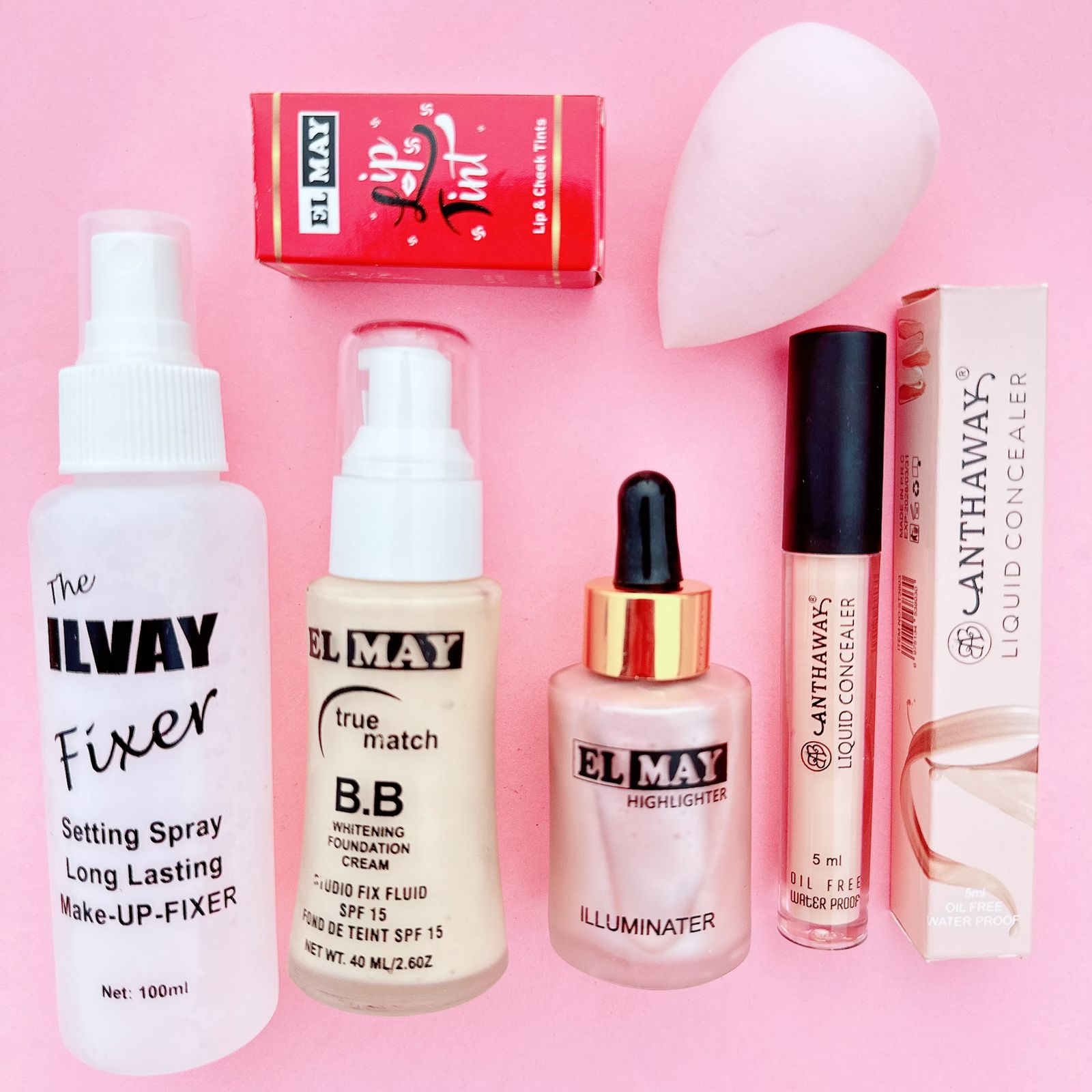 Deal Of Concealer  + Foundation + Fixer + Lip Tint + Highlighter + Beauty Blender