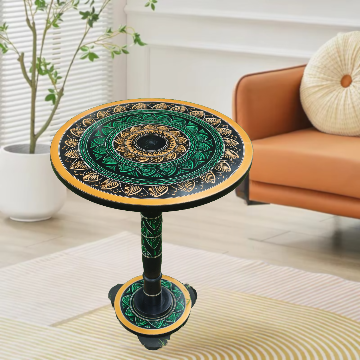 Wooden Coffee Table || Handcrafted Naqshi || Home Decor Gift ||Antique Design ||Round Table || Room Furniture || Multipurpose