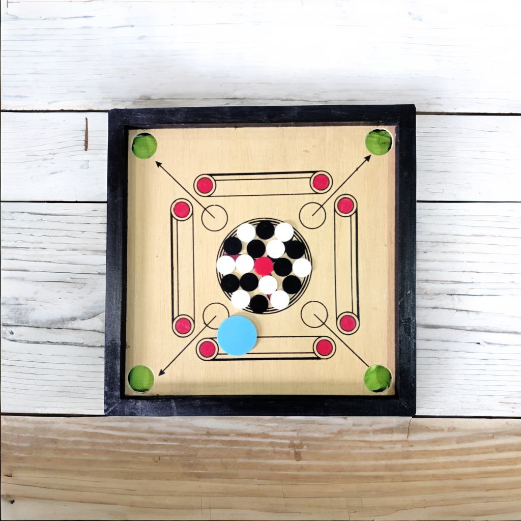 24 Wooden Carrom Coins + 2 Designer Strikers – Premium Quality Carrom Board Set For Kids