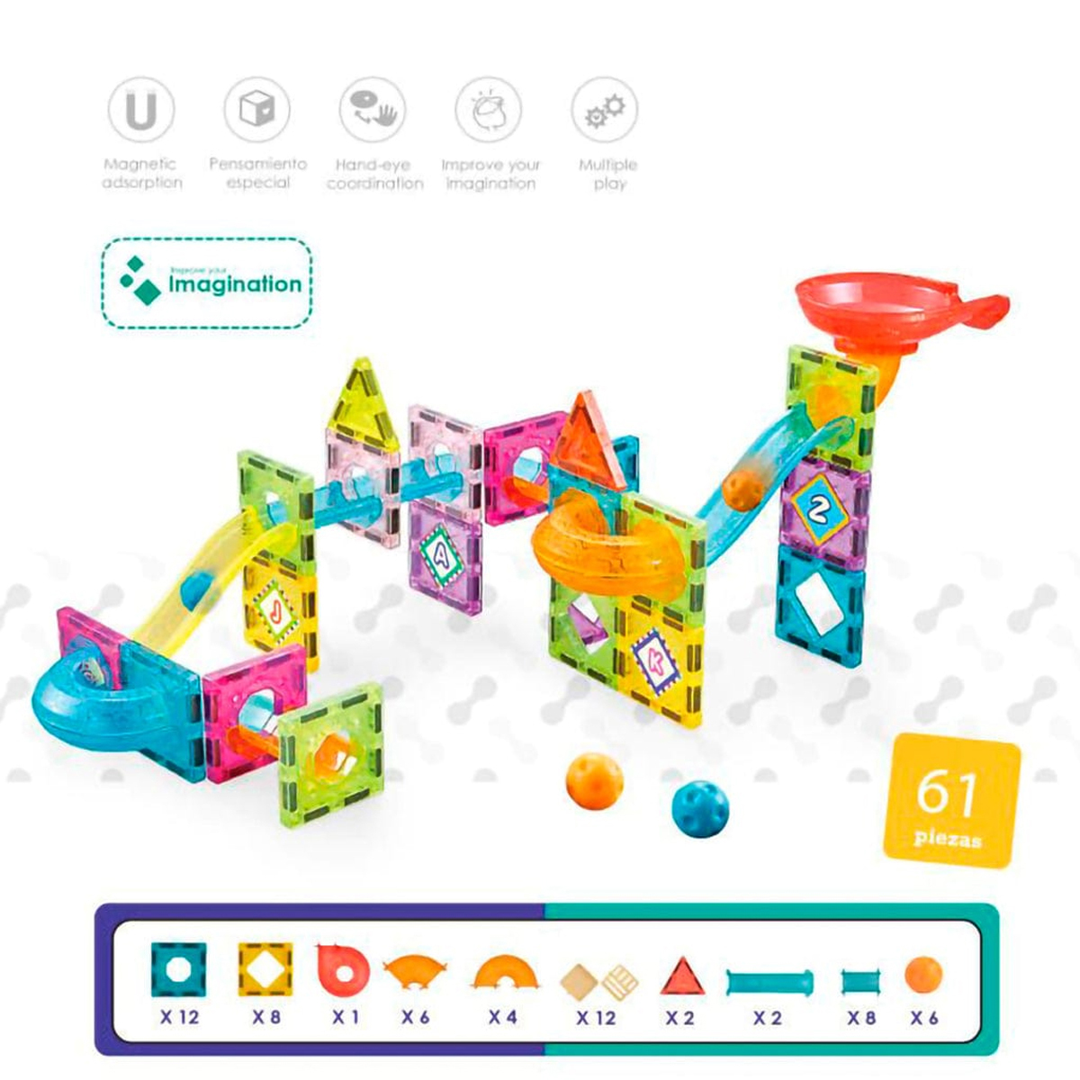 Magnetic Tiles Marble Run For Kids, 3D Clear Color Magnetic Building Blocks Set 68 Pcs, Building Blocks Set Race Track Toy Construction Kit Castle Building Blocks For Toddlers Educational STEM Toys Building Set Gift For Kids Ages 3 and Above