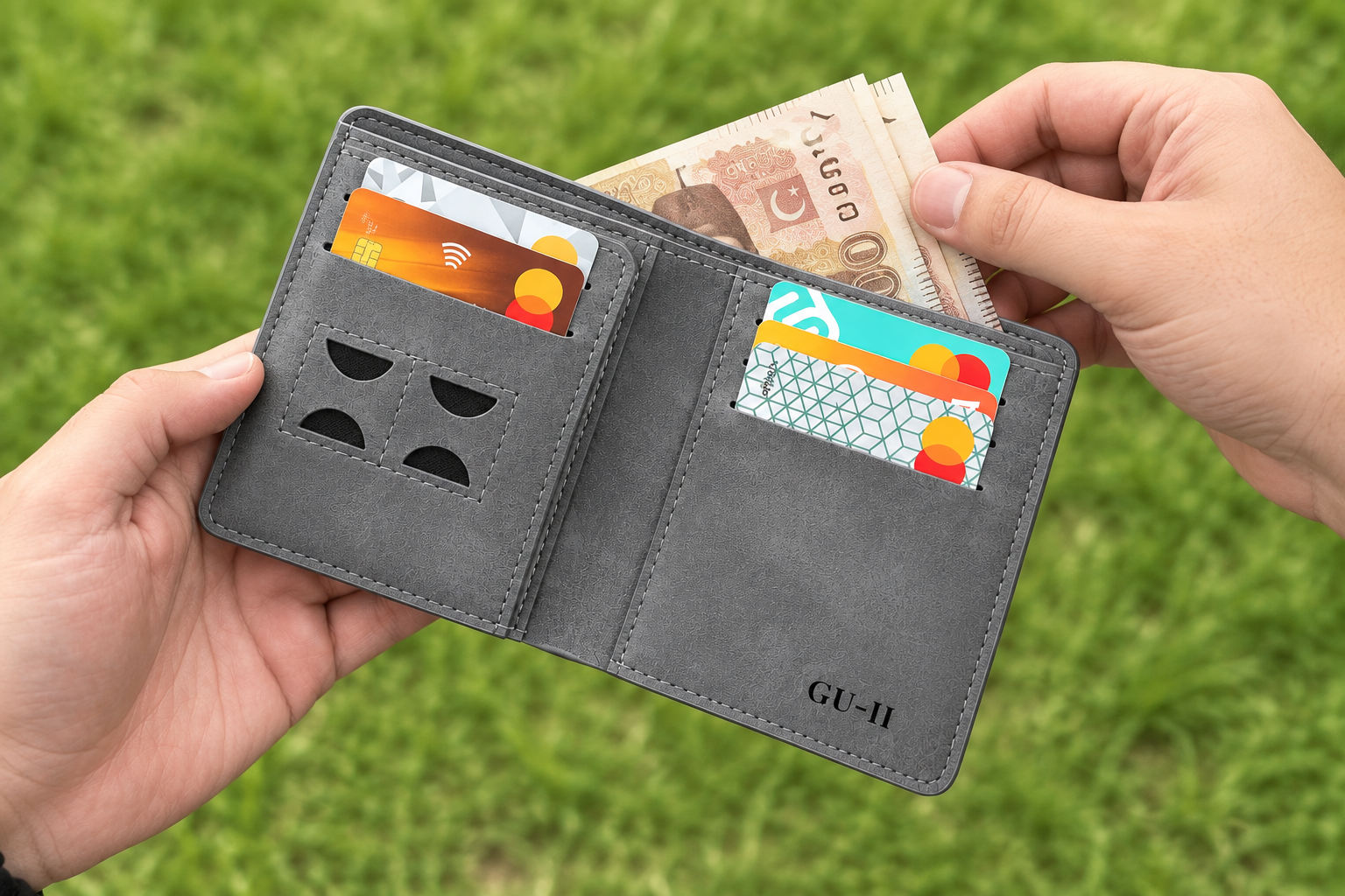 Premium Grain-Textured PU Leather Ultra-Slim Bifold with Quick-Access Card Slots Wallet for Men - Compact Gentleman Purse