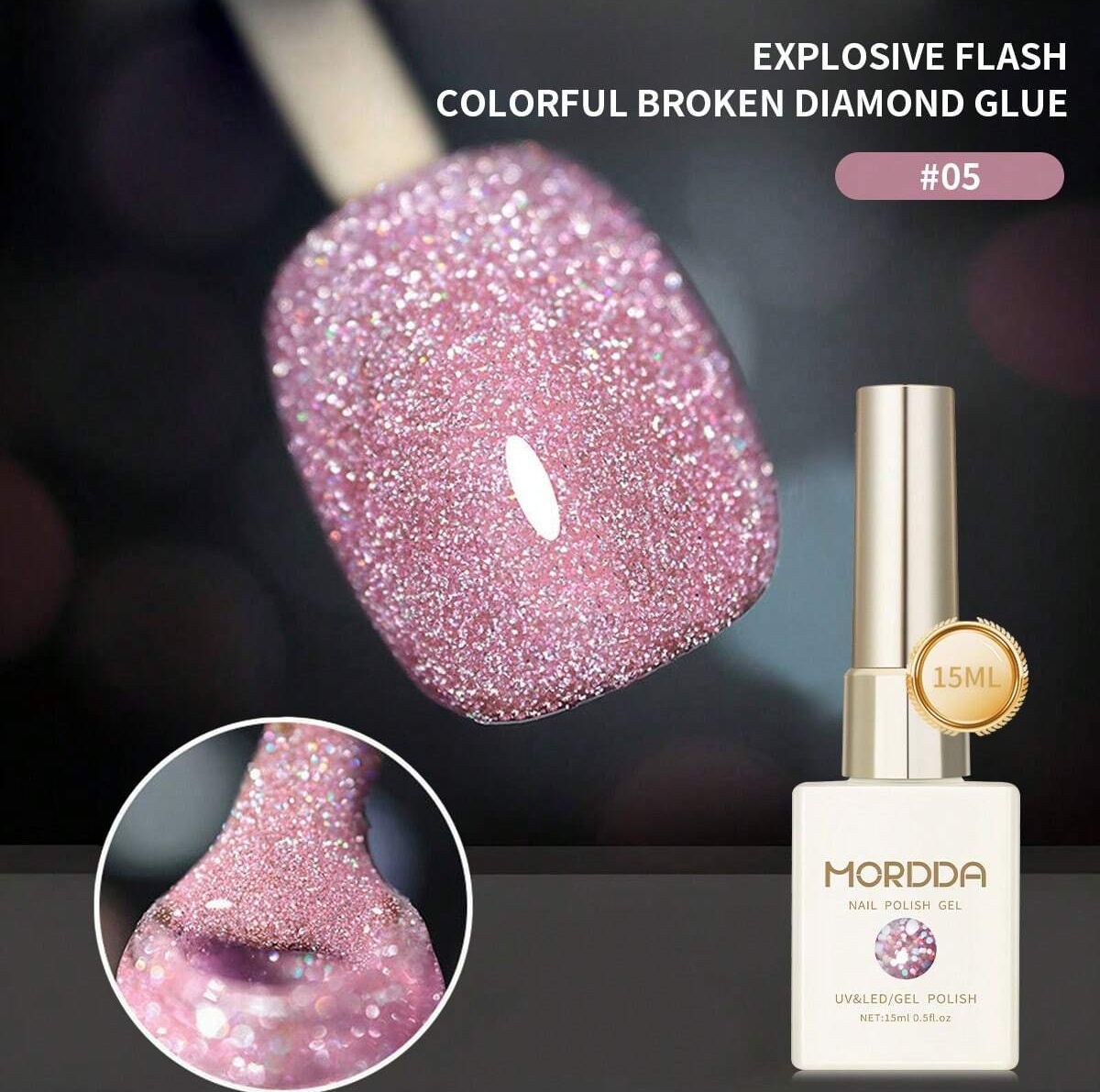 Flash Reflective Broken Rhinestone Gel Polish 15ml - Shiny Crystal Glitter Soak Off Nail Art UV/LED Gel