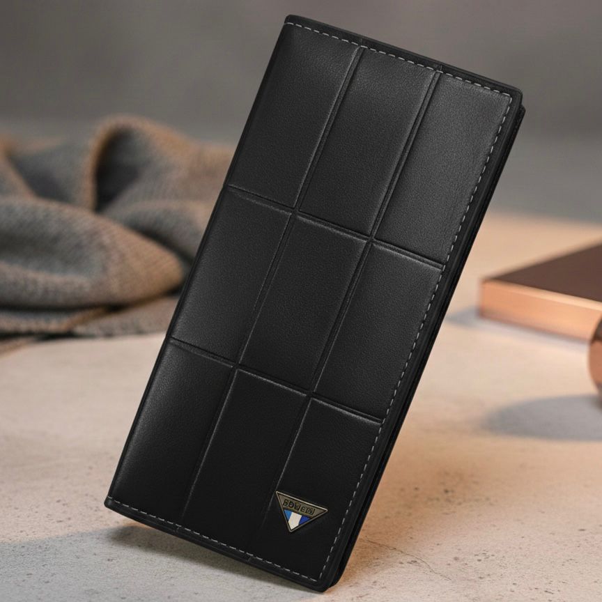 Men’s Premium Check Pattern Leather Wallet – Stylish Bifold Design | Available in Black, Brown & Chocolate