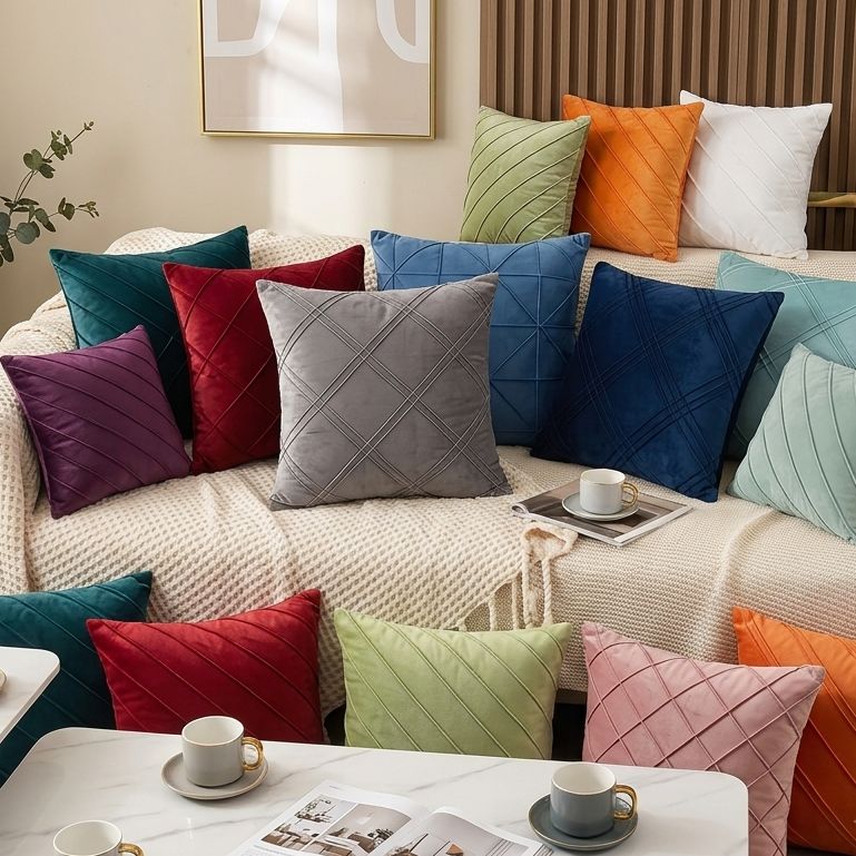 Cushion Cover Velvet Pintuck Style Cushion Cover Decorative Cushion Cover for Living Room Sofa Cushion Cover by Deck It