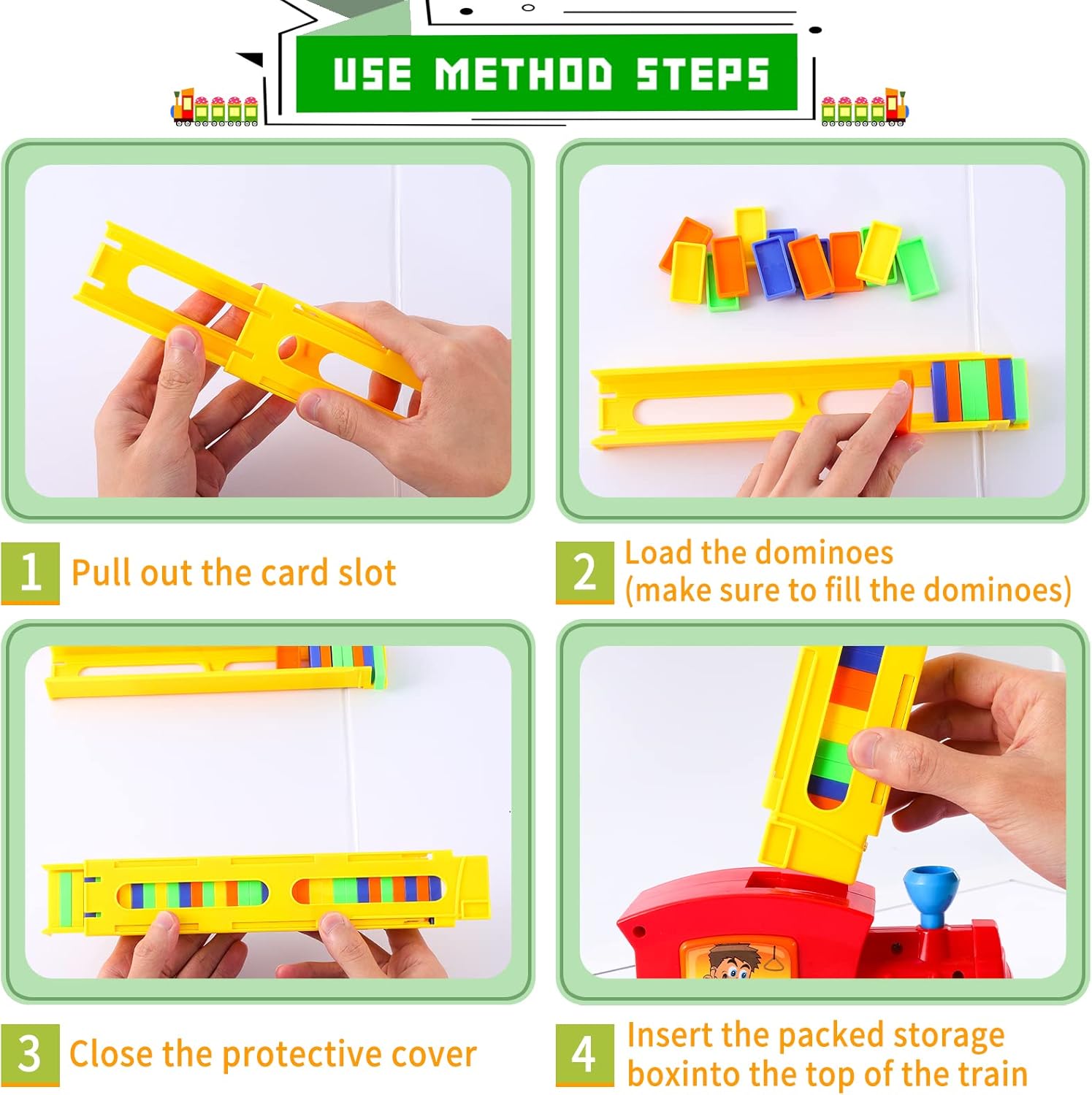 Automatic domino train Brick Laying Toy Train Domino Train Set with 60 PCS Domino Blocks toy for kids DIY Educational Toys For Children Fun and Colorful Train Engine With Light Sound Children's Toys