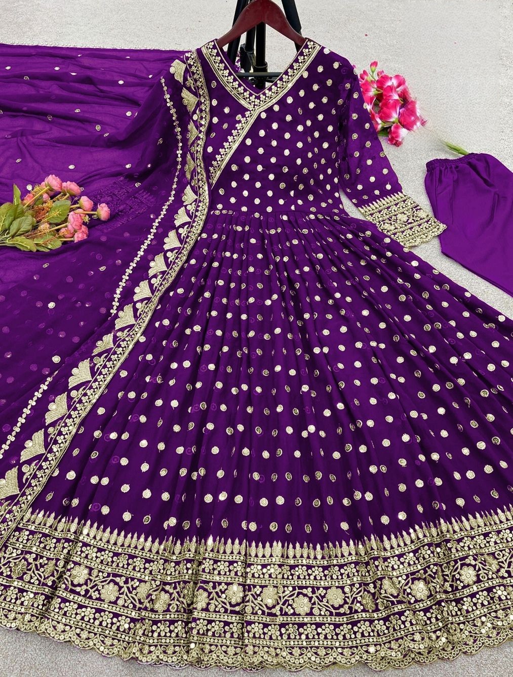 Embroidered Dress -- Stitched Heavy Embroidery Long Maxi -- Chiffon Dresses -- Border And Neck Embroidery Handwork Long Maxi -- Ful Emb Dupatta 3Pcs -- Women & Girls