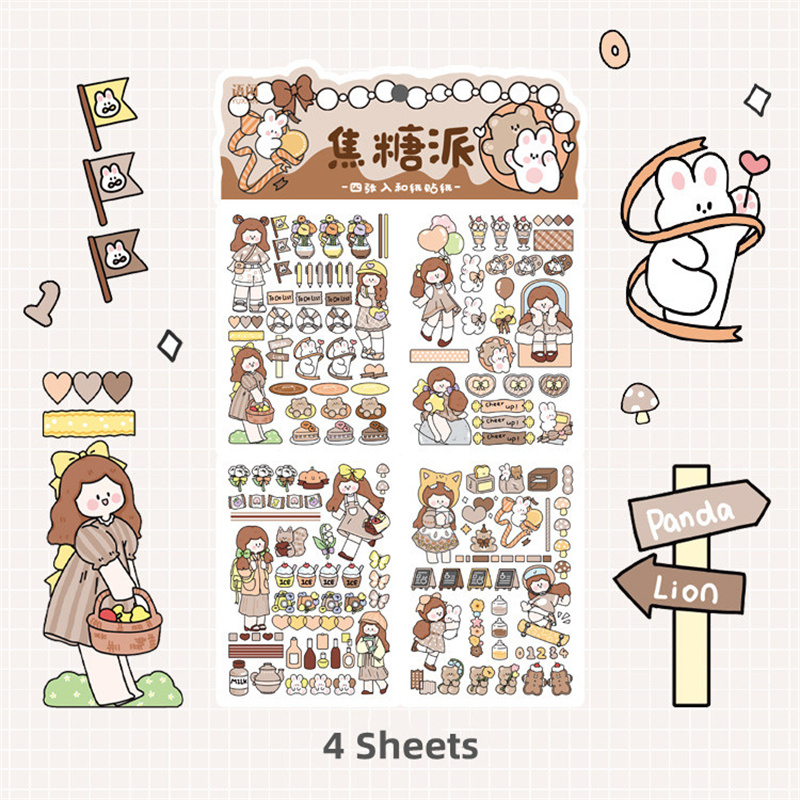 4 Sheets Cute Cartoon Girl Series Washi Stickers Album Diary Journal ...