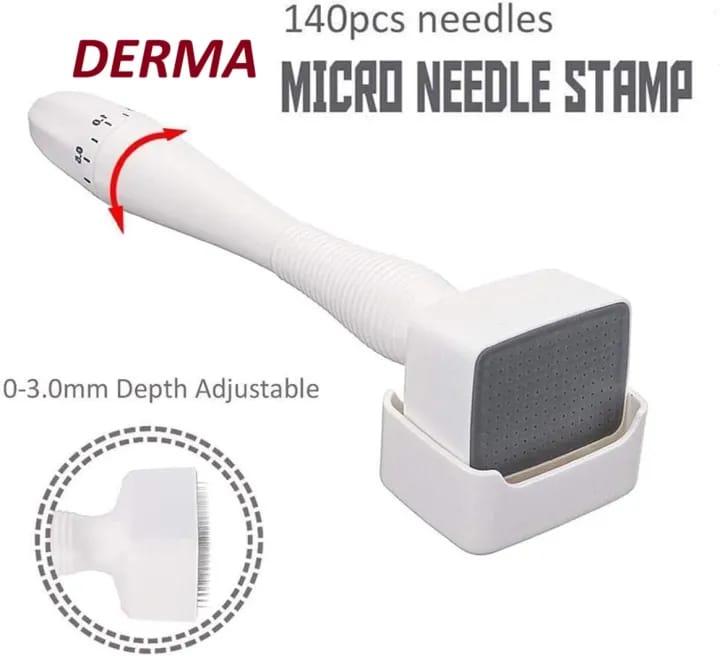 Micro Needle Stamp, Derma Stamp Adjustable 0-3mm 140 Titanium Needles Professional Derma Stamping for Skin, Eyebrows and Scalp Care