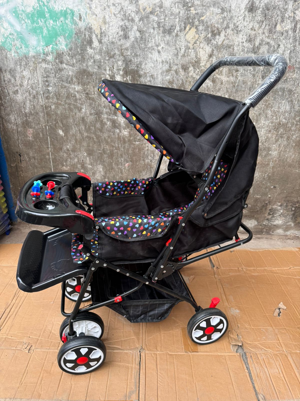 Food Tray Foldable Baby Stroller Pram For Newborn  Blue color with  6 Big Tyres