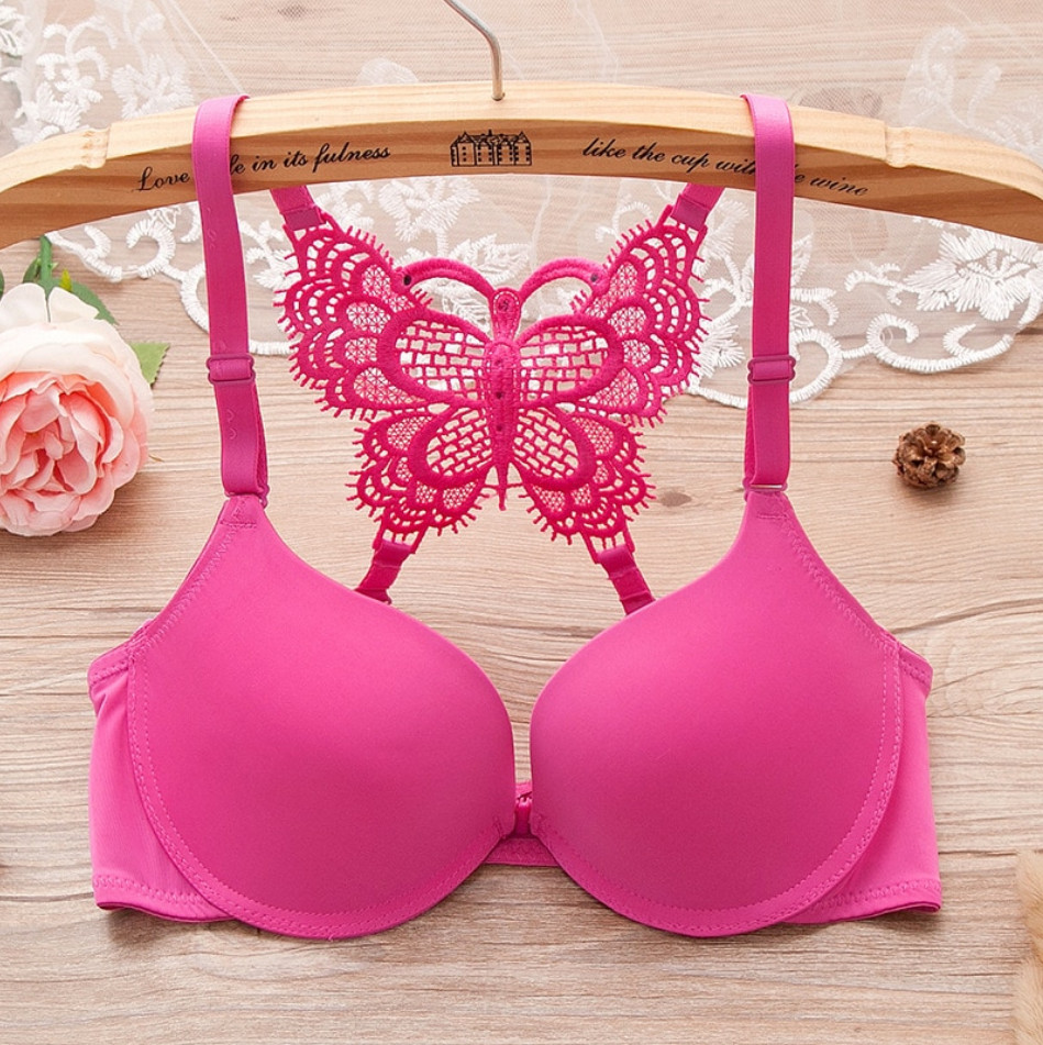 Red Color Front Open Butterfly Back Push Up Bra For Girls/Womens
